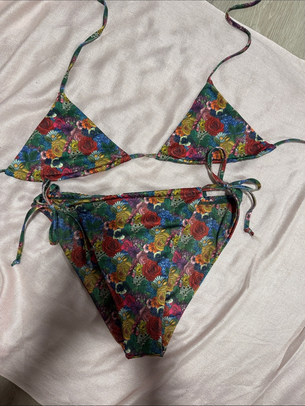 Floral Multicolor Tie-Side Triangle Bikini